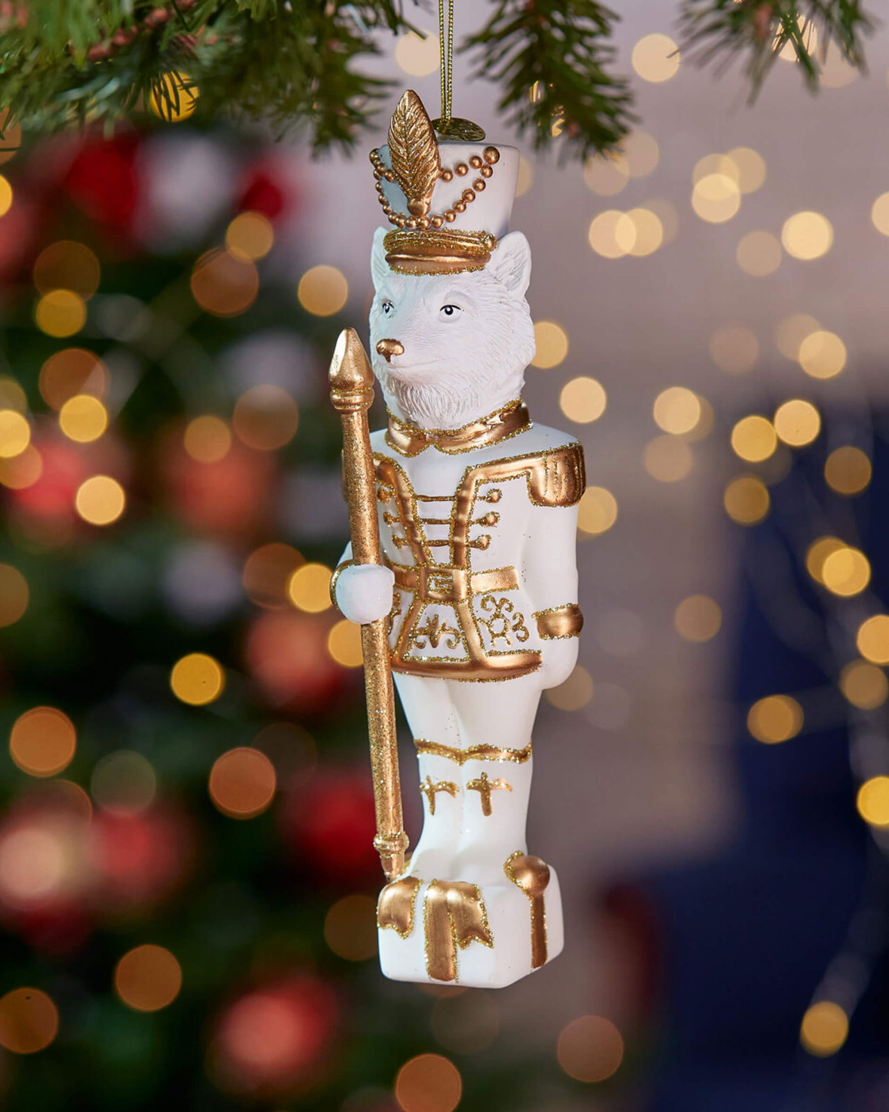 Lucian ijswolf kerstboomhanger wit/goud