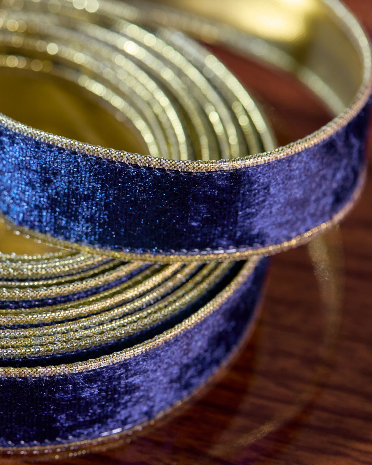 Clarence tekstilbånd blå/guld 4,5m