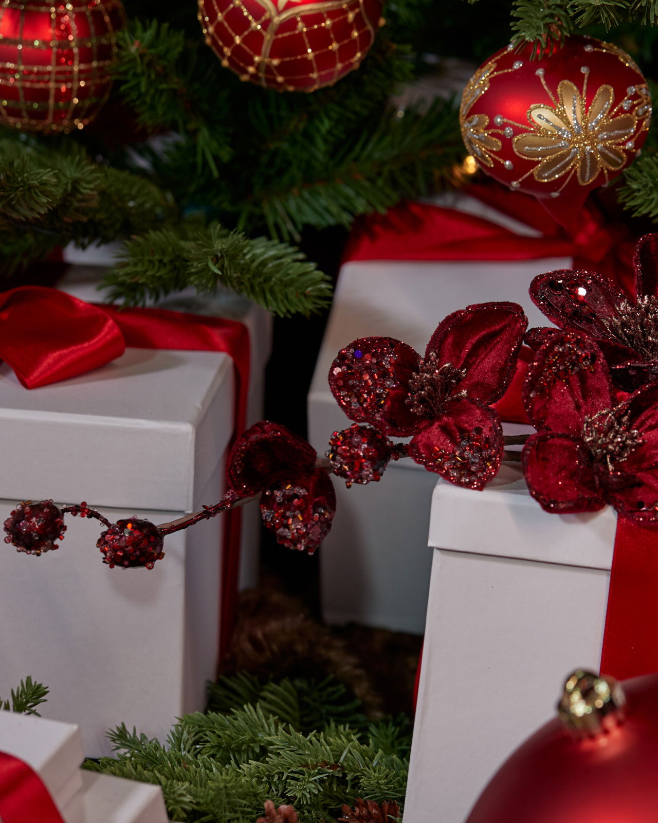 Magnolia Blossom Decorative Branch Burgundy