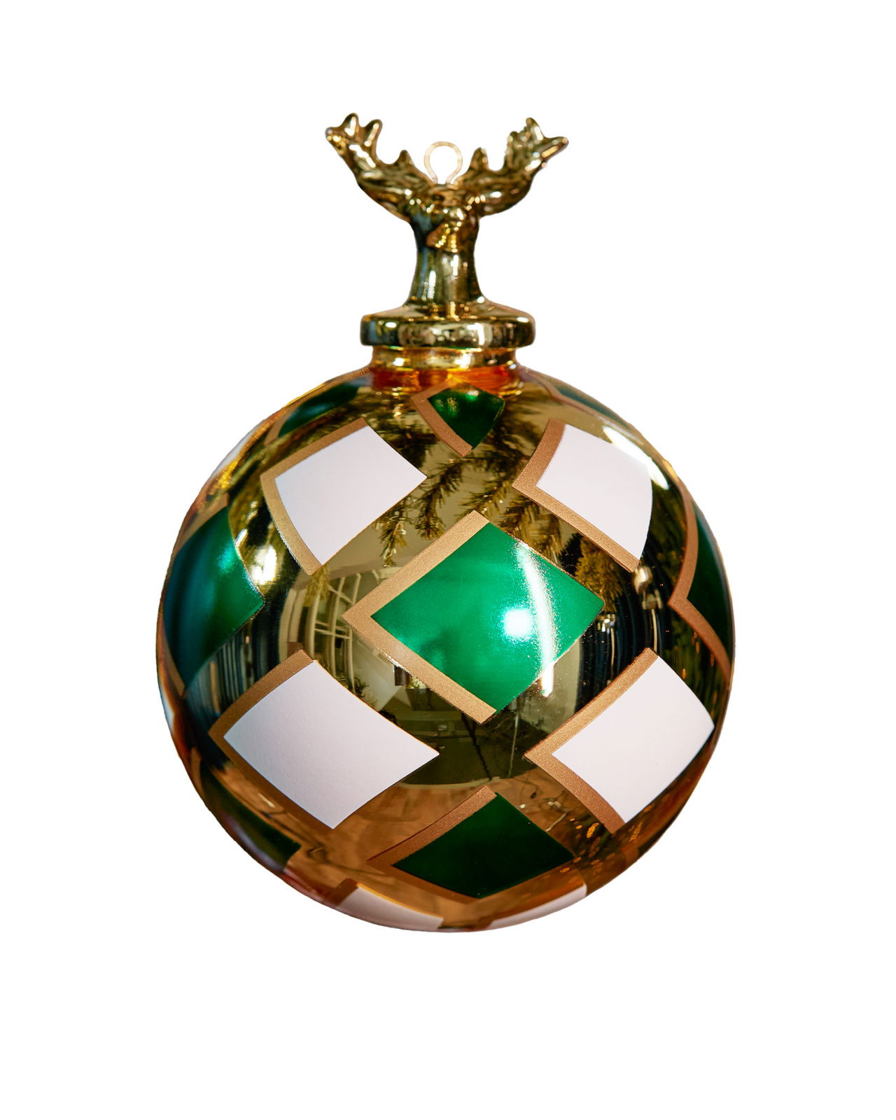 Lordly Stag Bauble Green/White 10cm