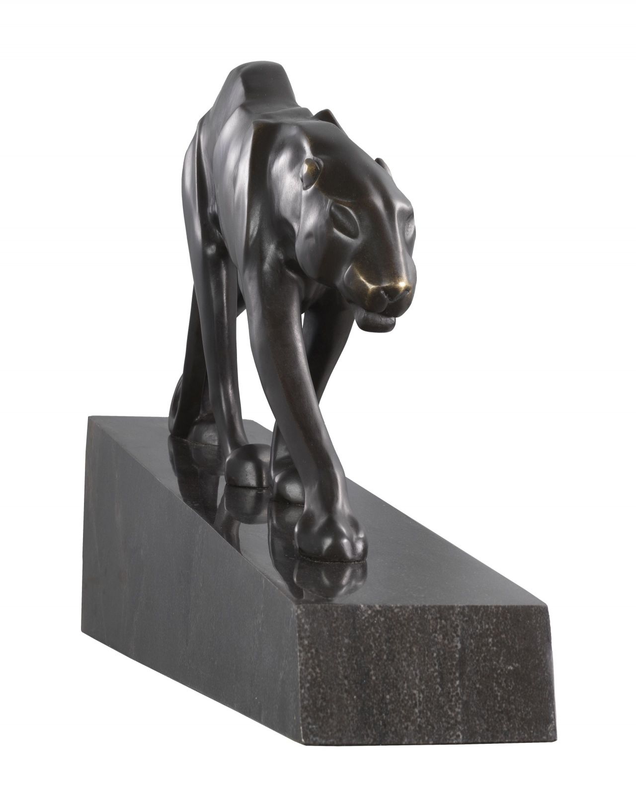 Panther bronze on marble base