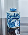 Square Tea Jar Blue/White