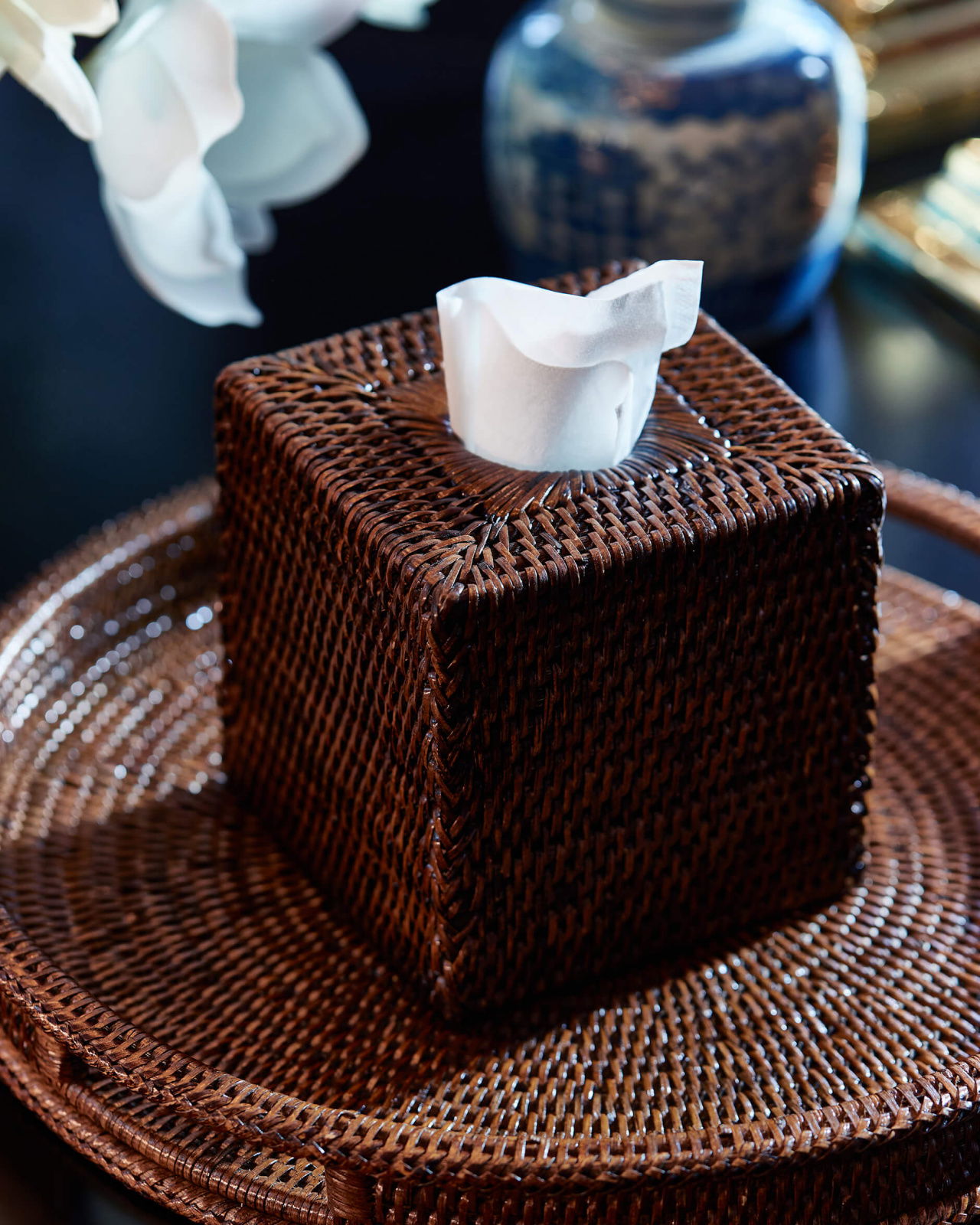 Cognac servettlåda kvadrat rotting