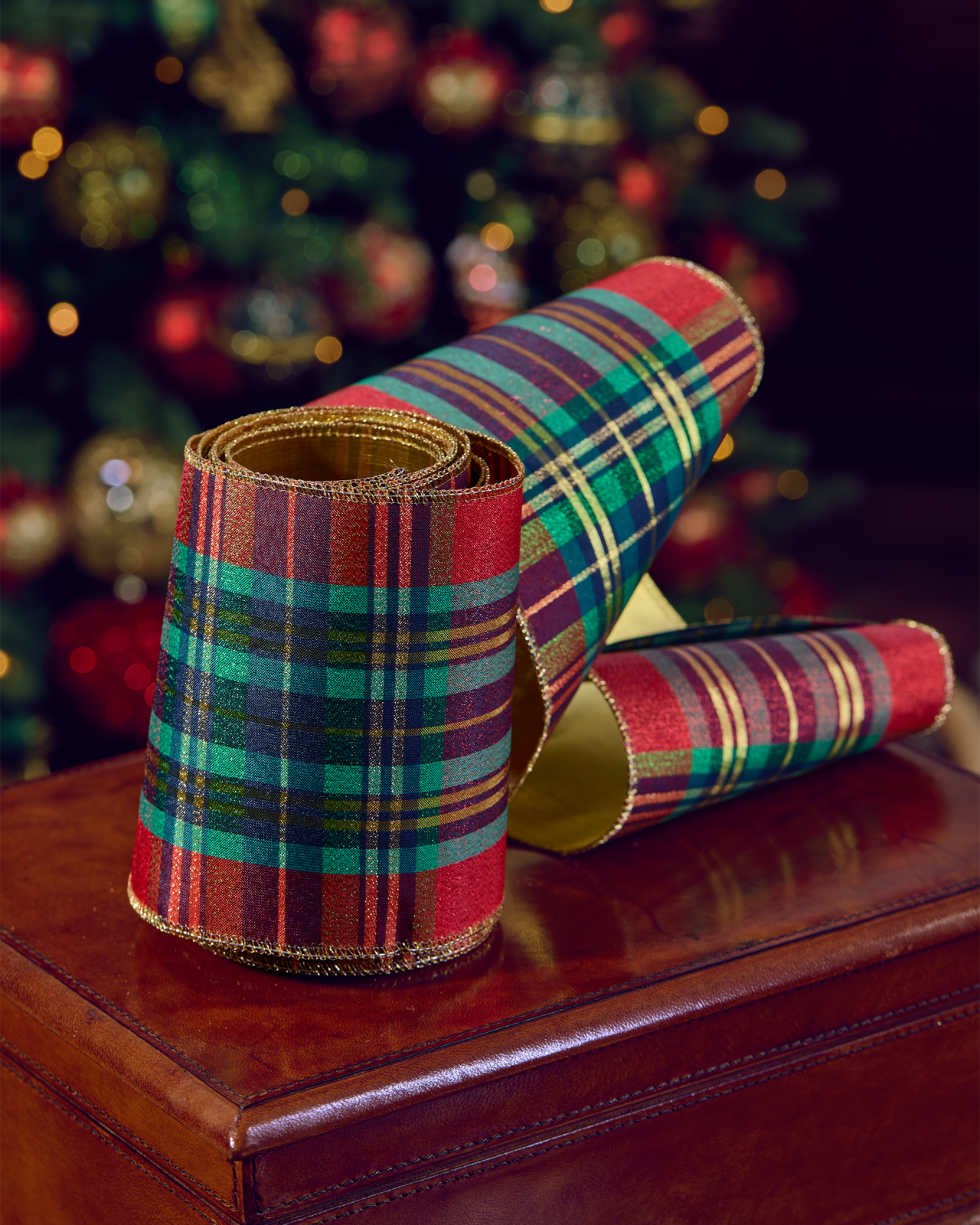 Hampton fabric ribbon tartan red/green/gold 4.5m