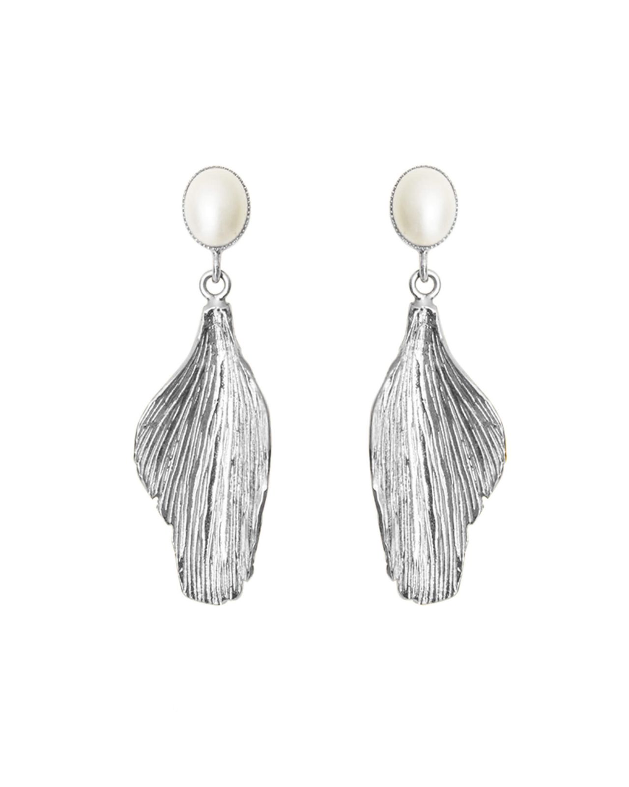 Mini Golden Leaf earrings pearl rhodium