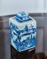 Square Tea Jar Blue/White