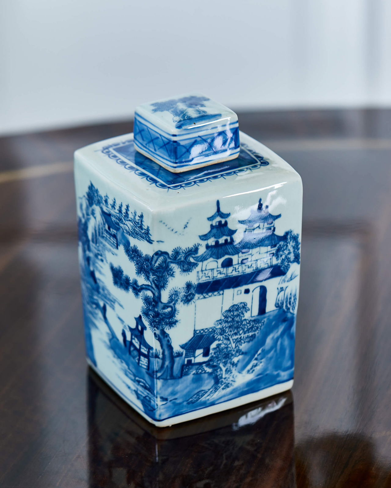 Square Tea Jar Blue/White