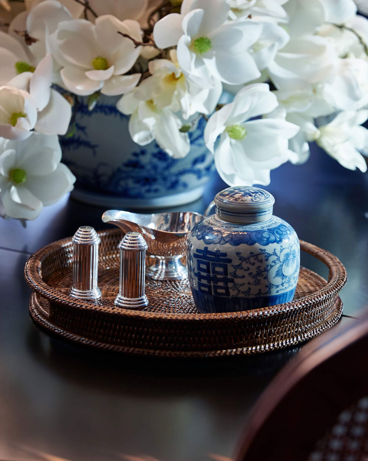 Cognac Serving Tray Round Rattan