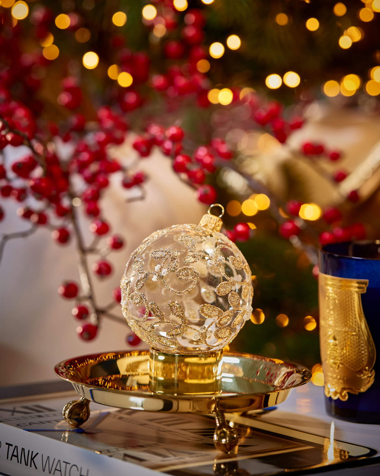 Lux Sparkling Leaves julkula klarglas 8cm