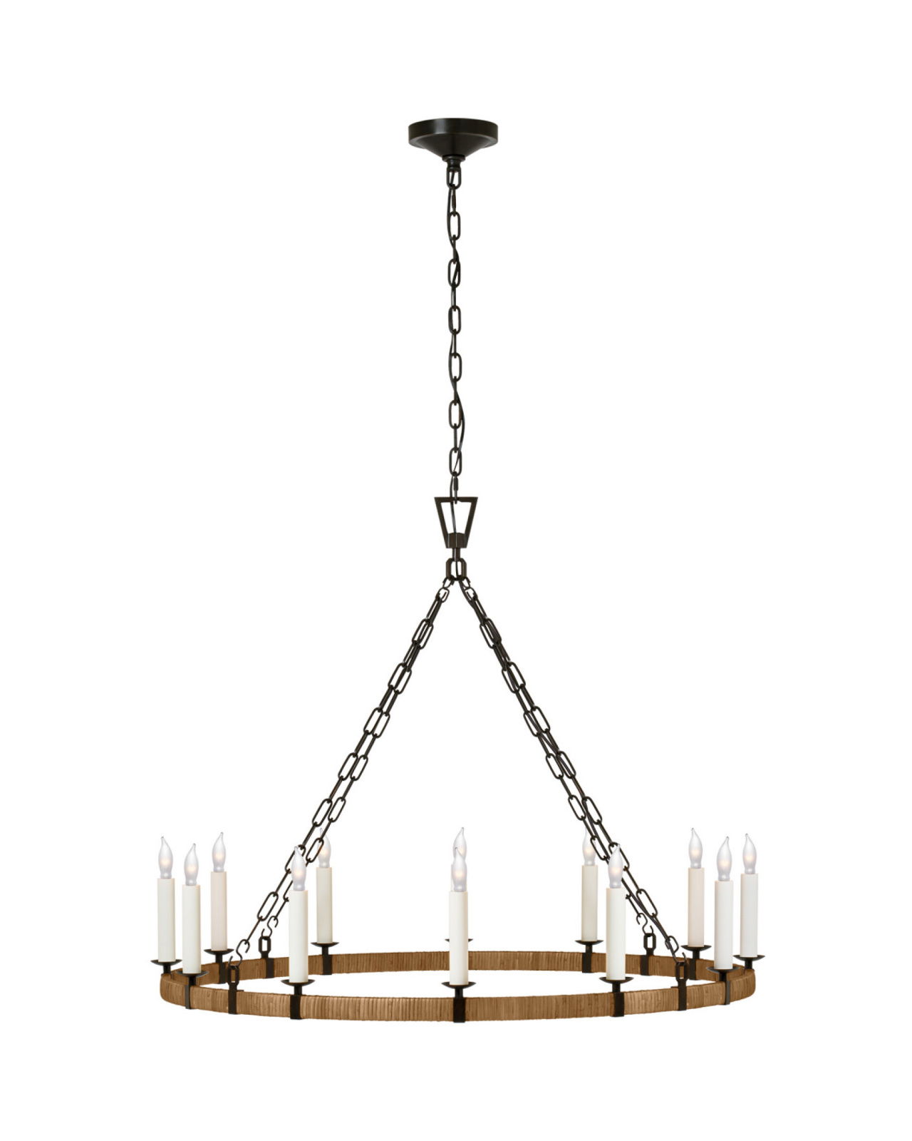 Darlana Large Wrapped Ring Chandelier Aged Iron and Rattan