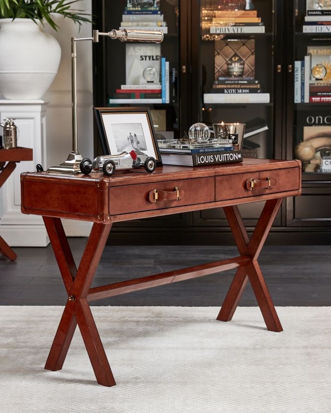 Kensington console table leather two-drawer