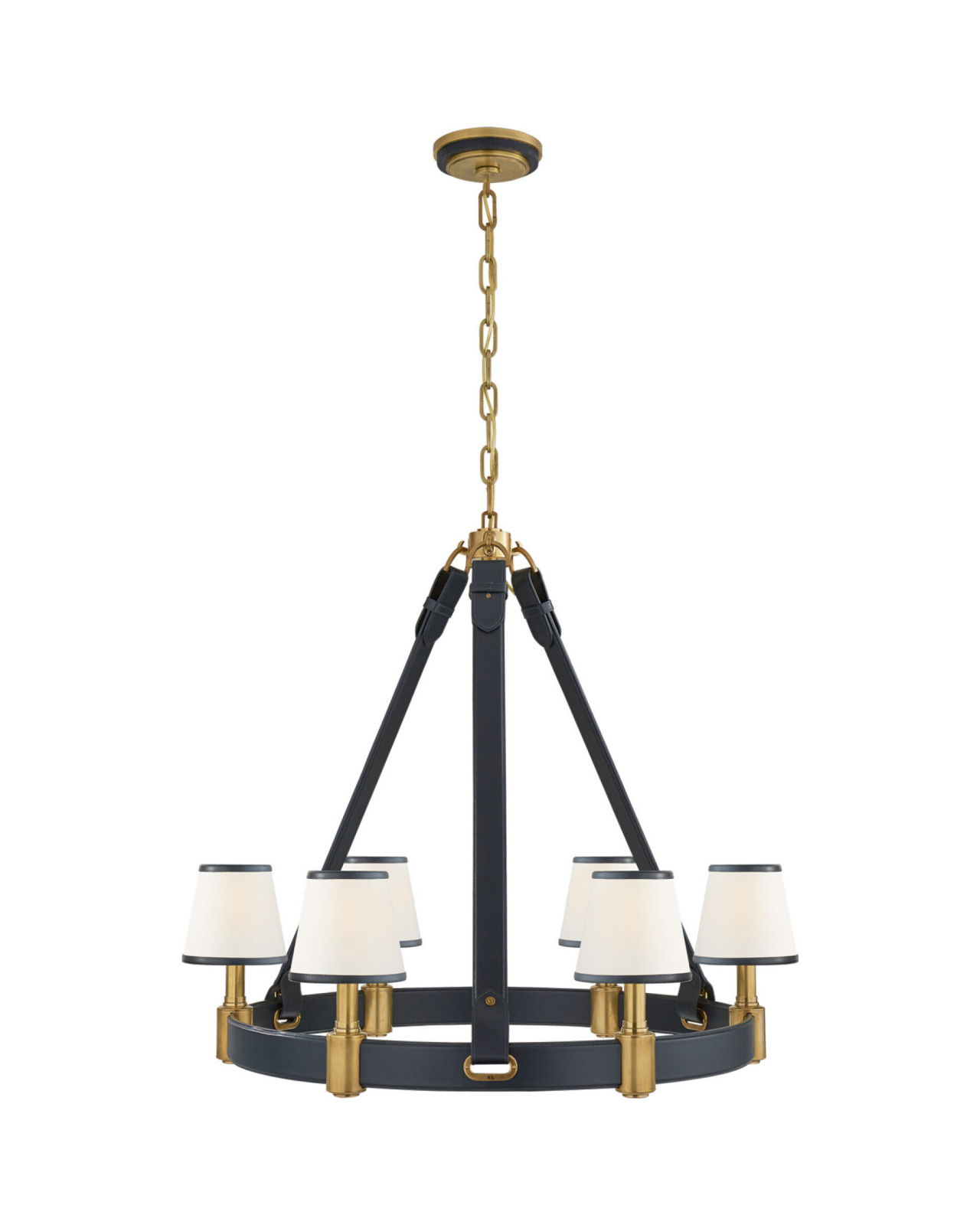 Riley Ring Chandelier Natural Brass/Navy Leather