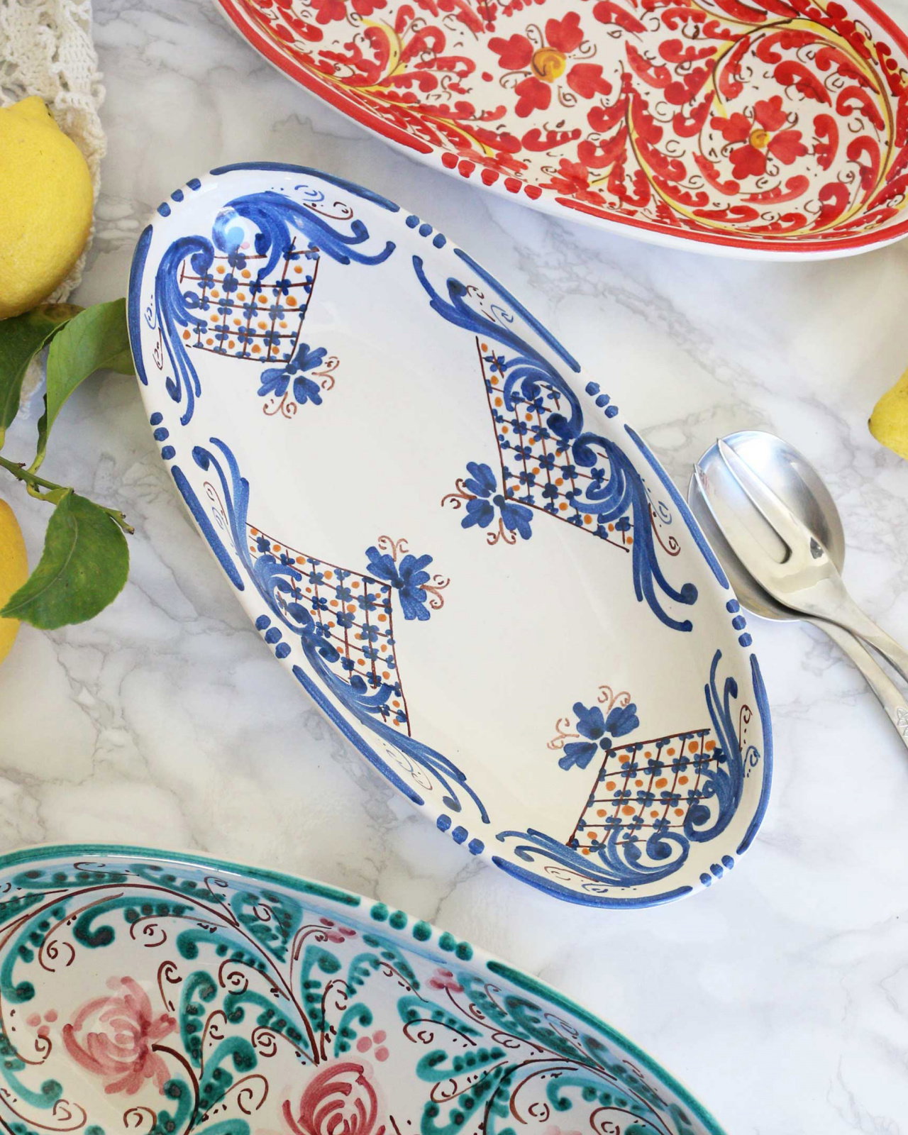 Fontane Bianche serving platter white/blue
