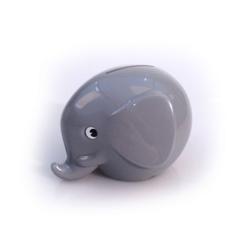 Elephant Money Box Pastel Grey