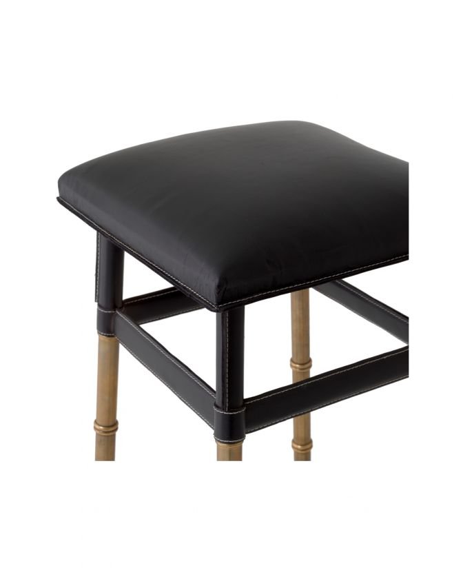 Princess bar stool black leather vintage brass finish