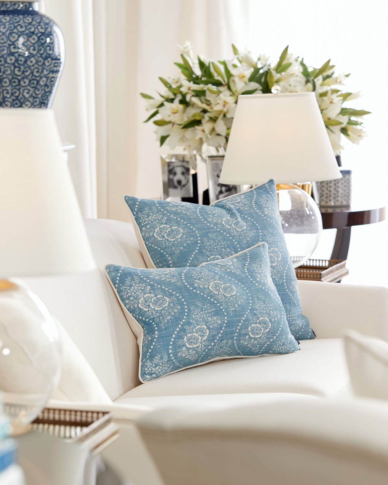 Annaliese Floral cushion cover chambray
