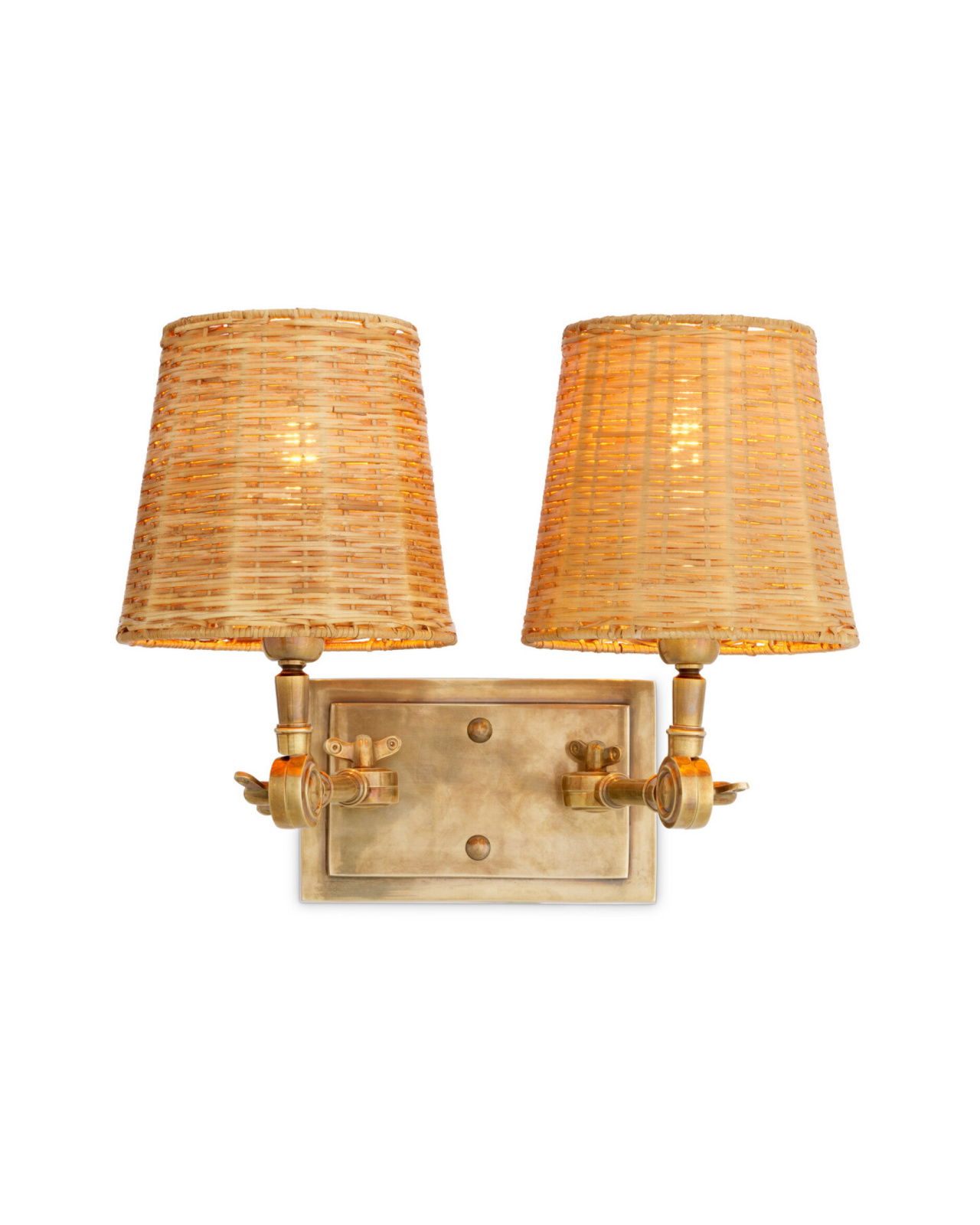 Wentworth double wall lamp brass/rattan