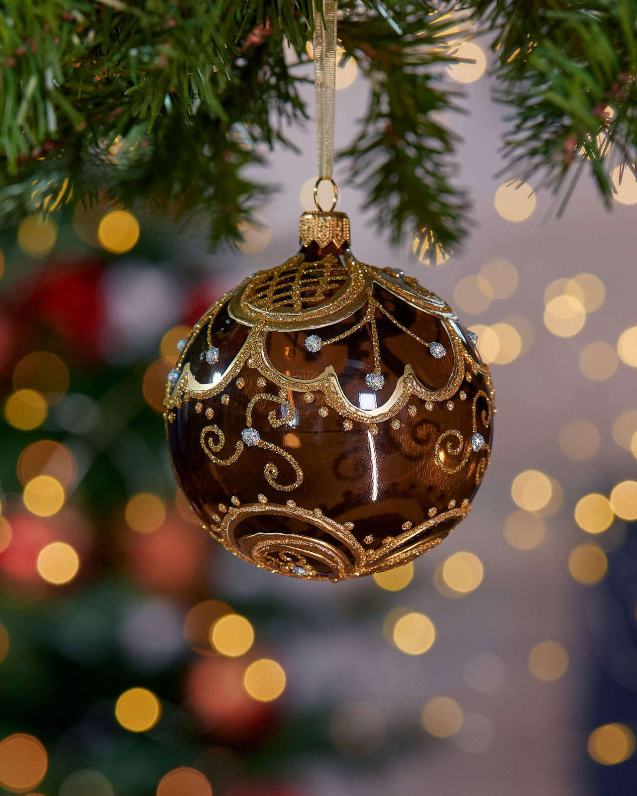 Lux Melia Weihnachtskugel braun 8cm
