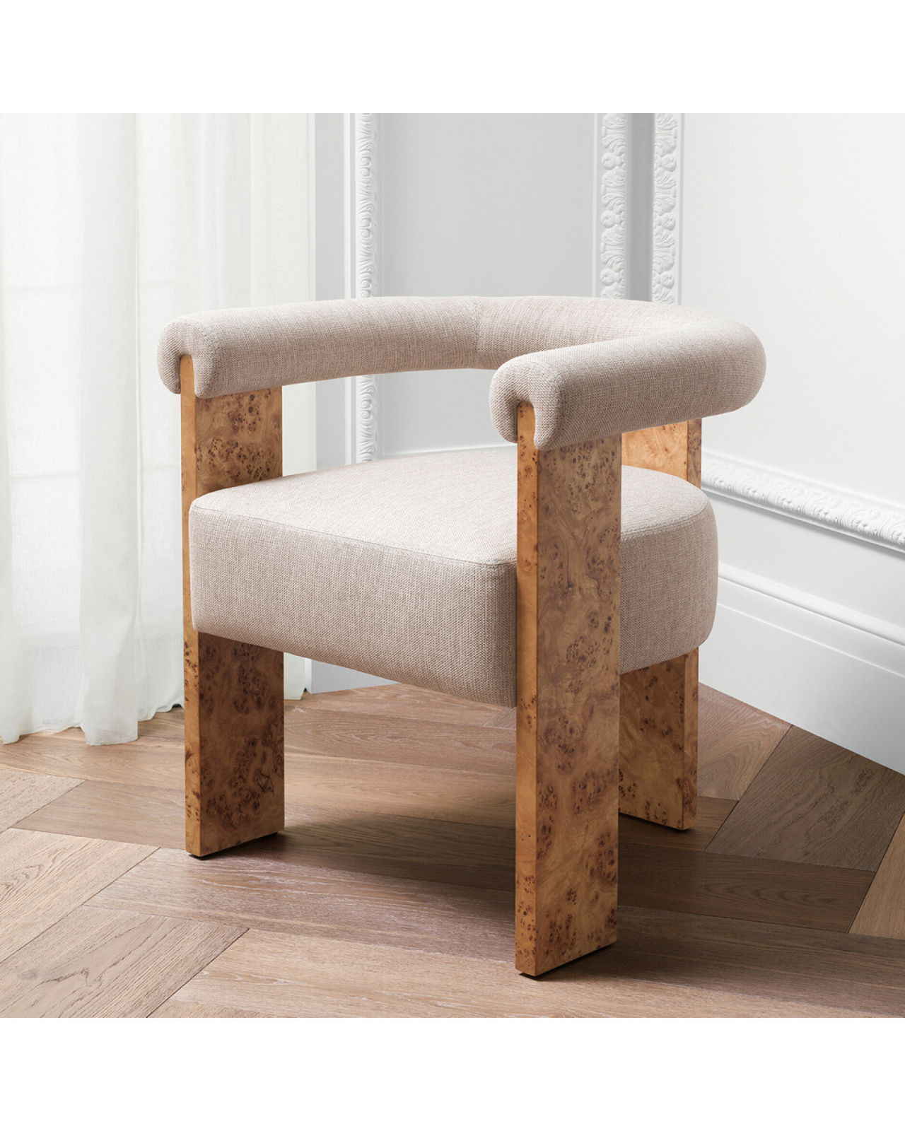 Percy armchair light brown mappa burl veneer