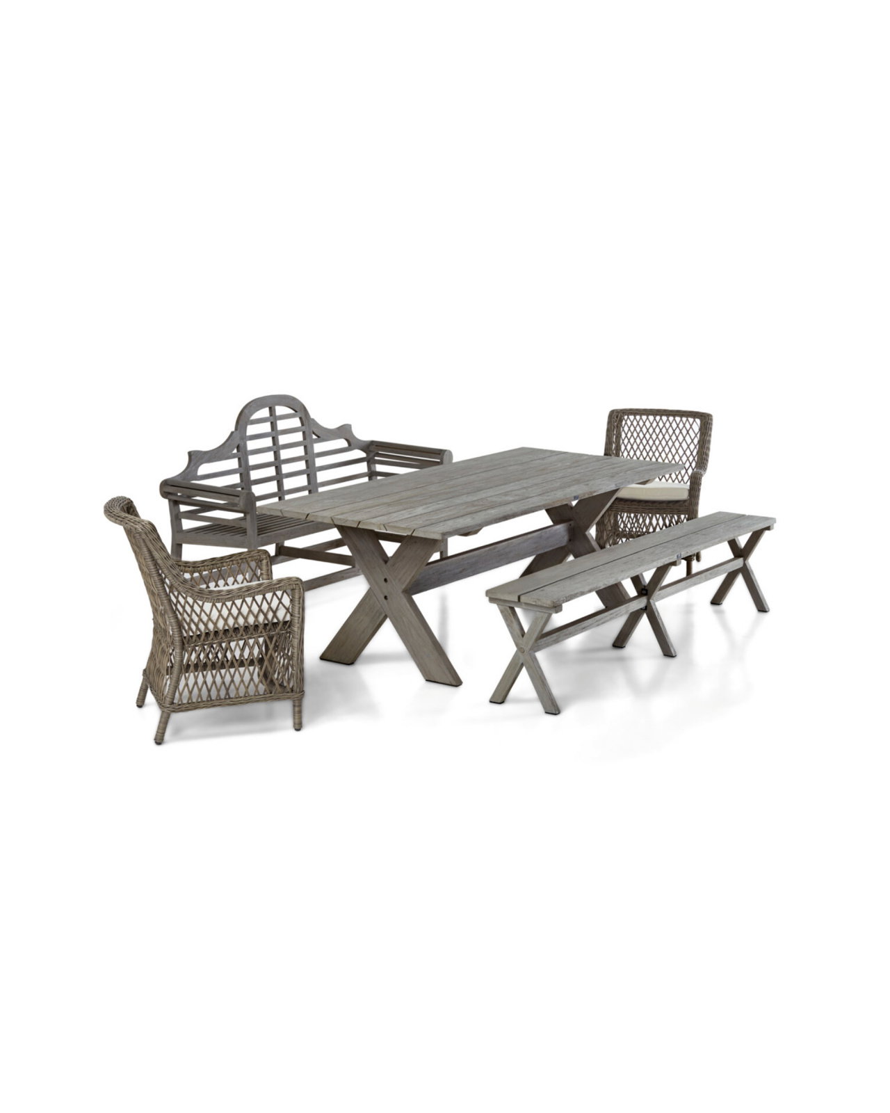 Cross eetgroep met Marbella fauteuils en Vintage bank