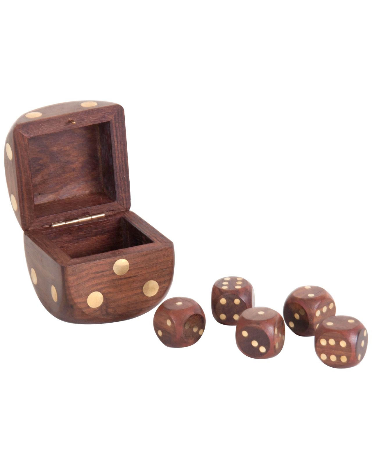 Dice Box With 5 Dices, Brass