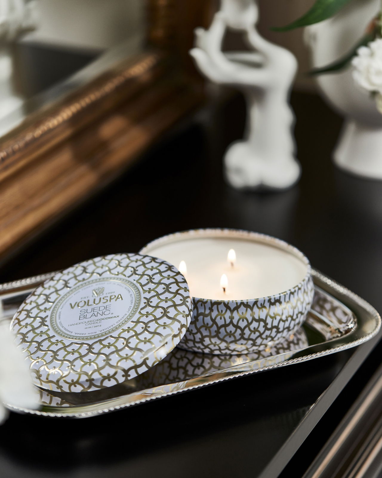 Suede Blanc doftljus 3-wick