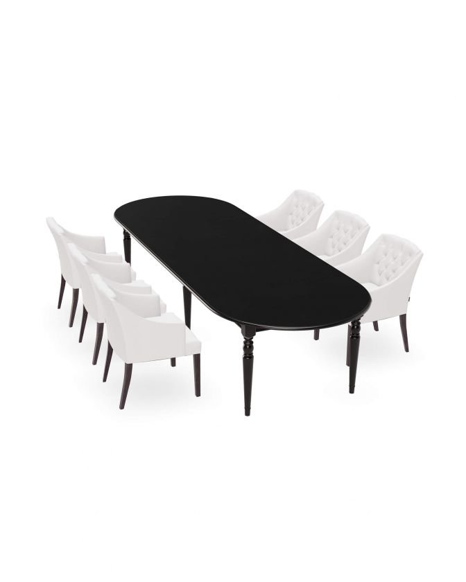 Osterville ruokapöytä modern black ja Delano tuoli off-white