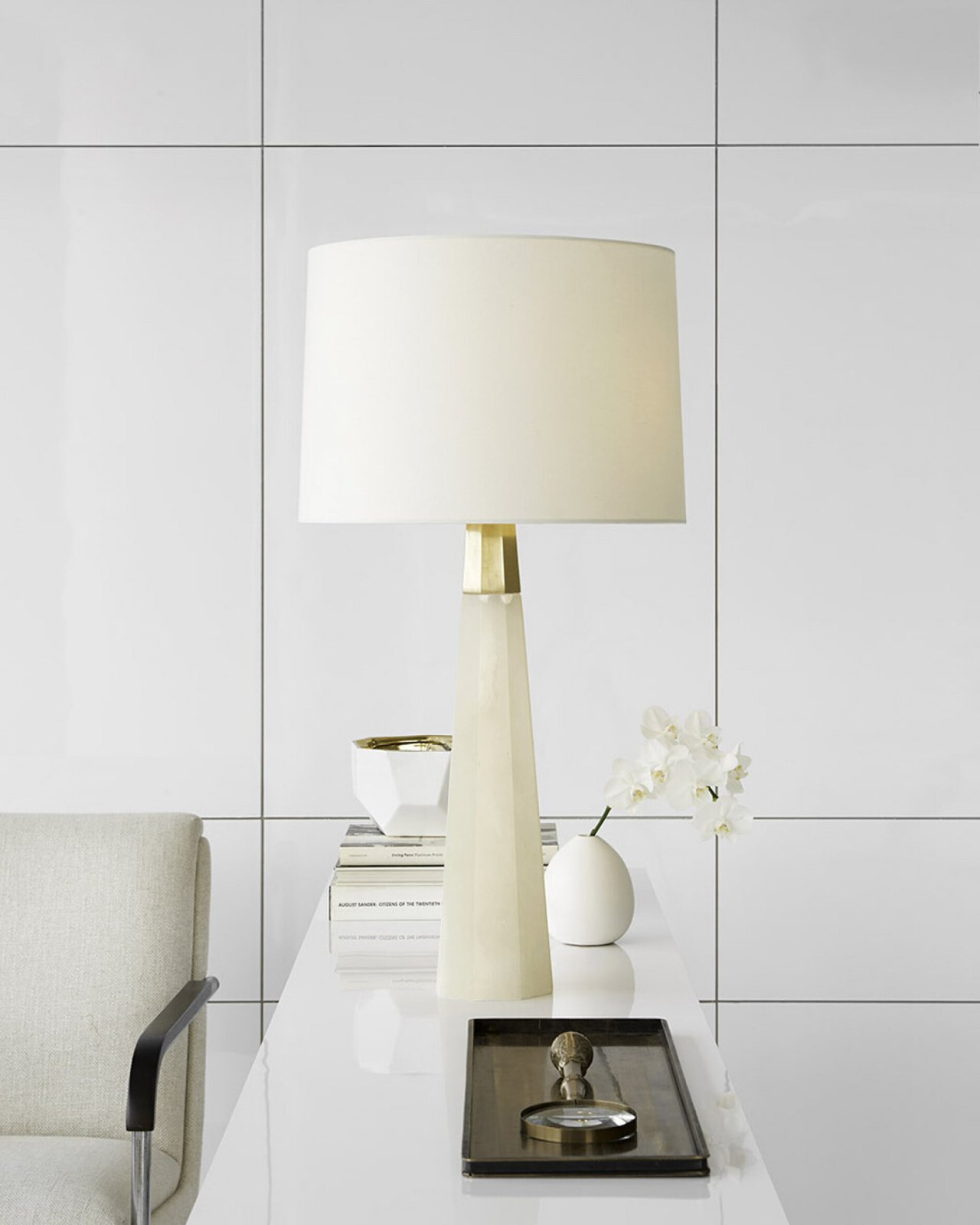 Olsen Table Lamp Alabaster and Antique Brass