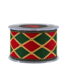 Harlequin textile ribbon tartan green/red 9 m