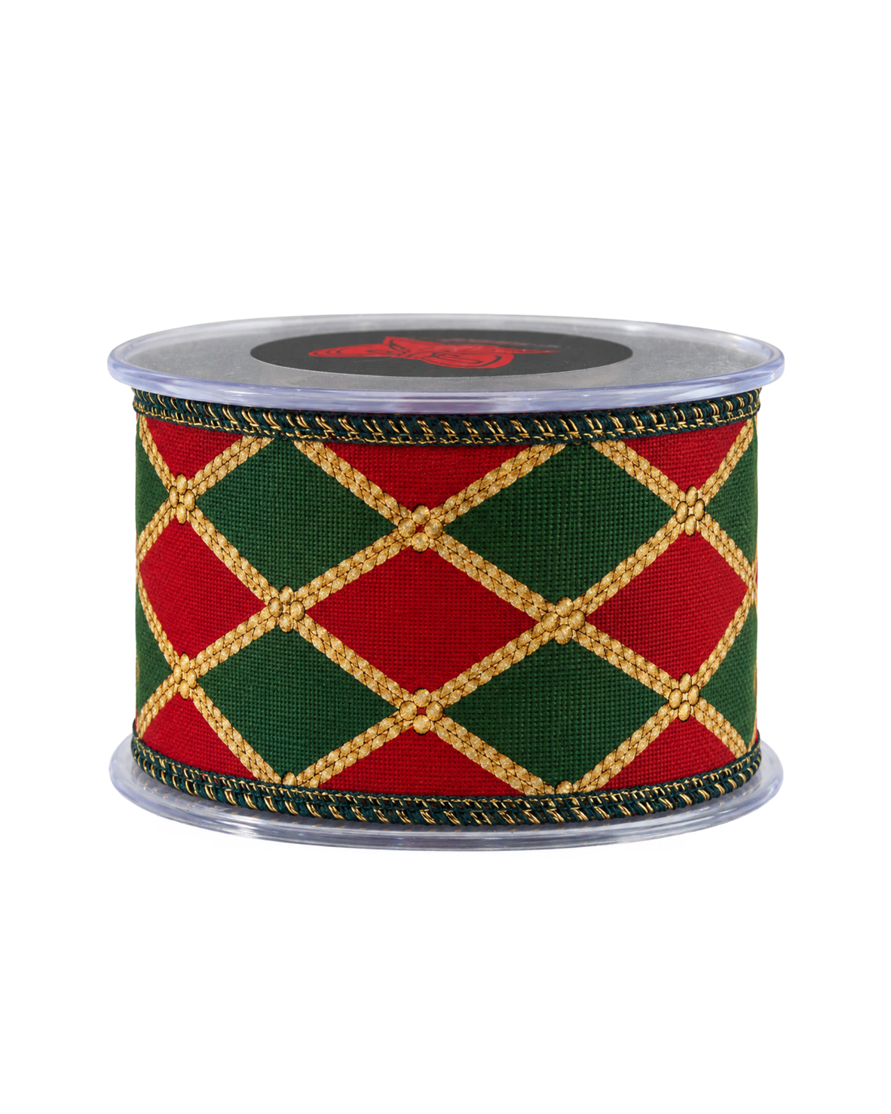 Harlequin textile ribbon tartan green/red 9 m