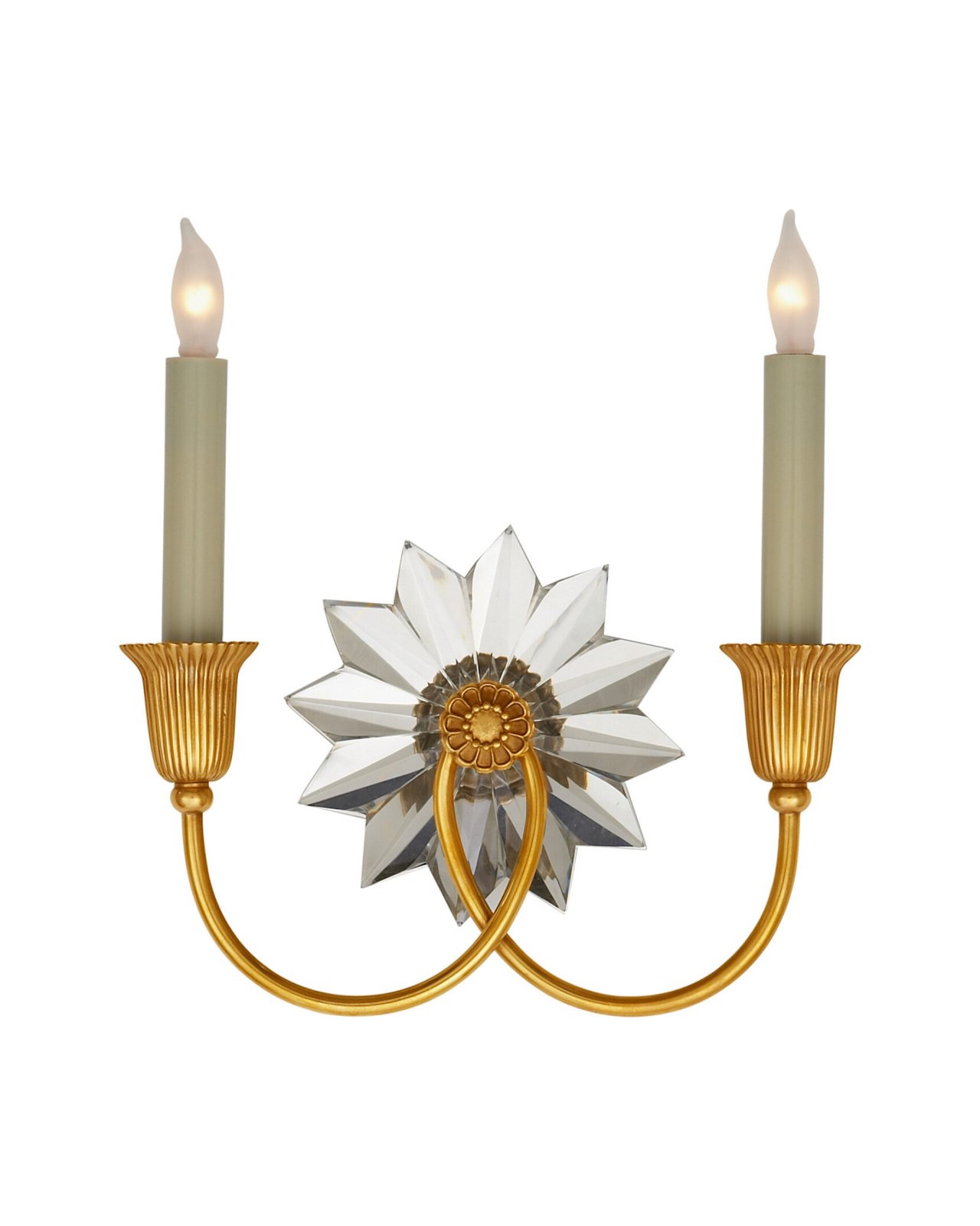 Huntington Crystal Double Sconce Antique Brass