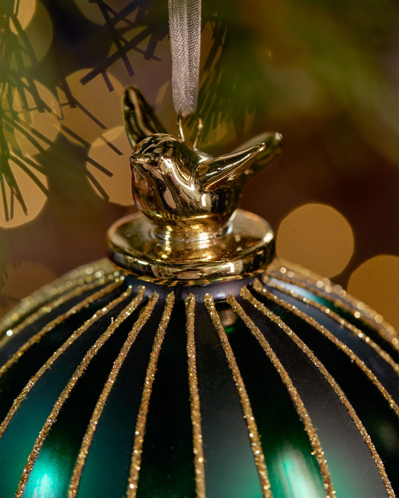 Golden Blackbird Bauble Green 10cm