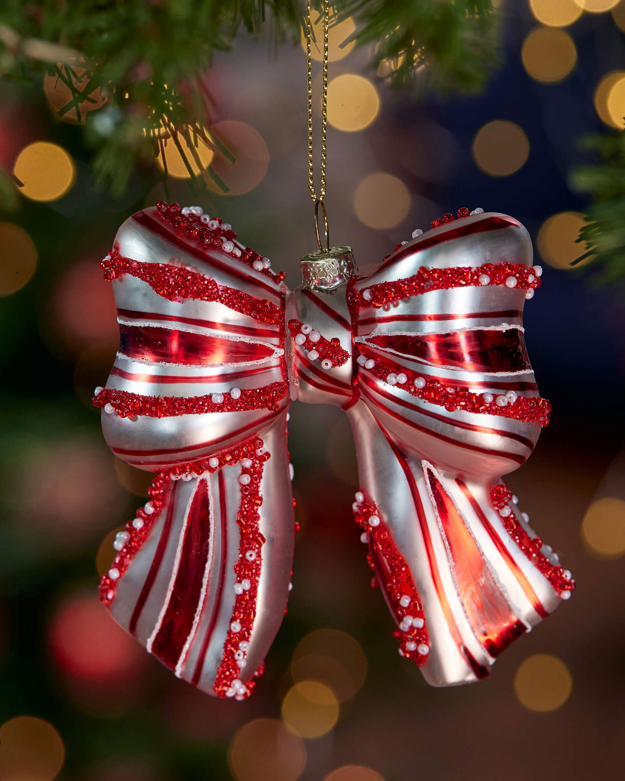 Clarabella rosett julgransdekoration vit/röd 10cm