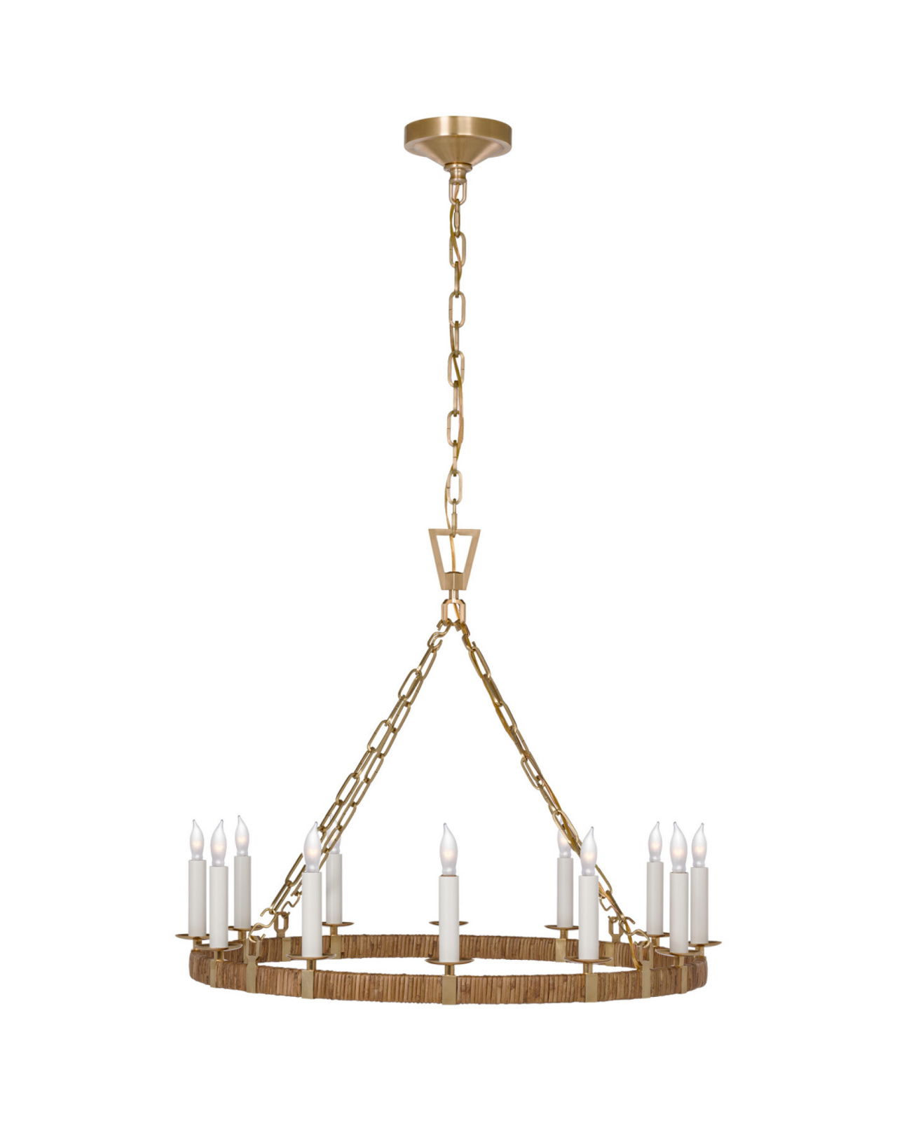 Darlana Wrapped Ring Chandelier Antique-Burnished Brass/Natural Rattan M